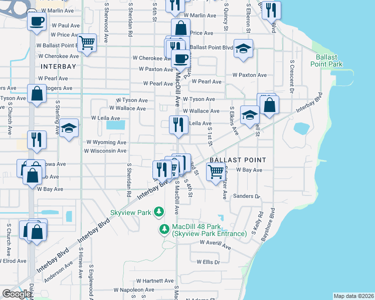 map of restaurants, bars, coffee shops, grocery stores, and more near 5811 South 2nd Street in Tampa
