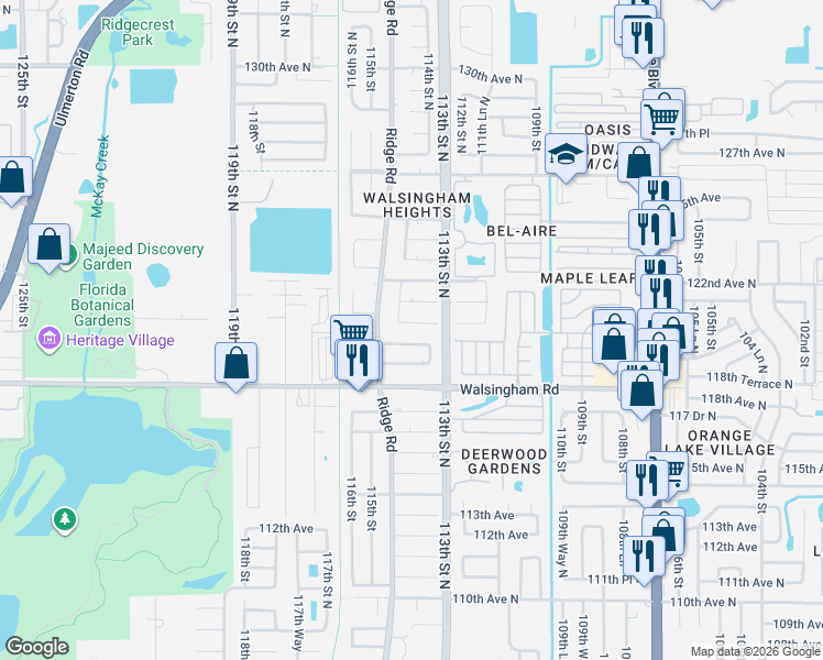 map of restaurants, bars, coffee shops, grocery stores, and more near 11384 120th Terrace North in Largo