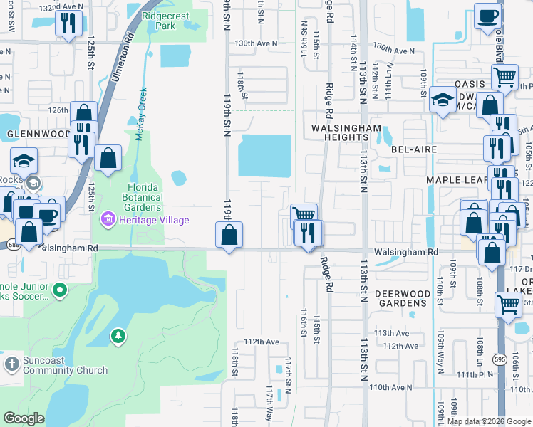 map of restaurants, bars, coffee shops, grocery stores, and more near 11985 Murray Avenue in Largo
