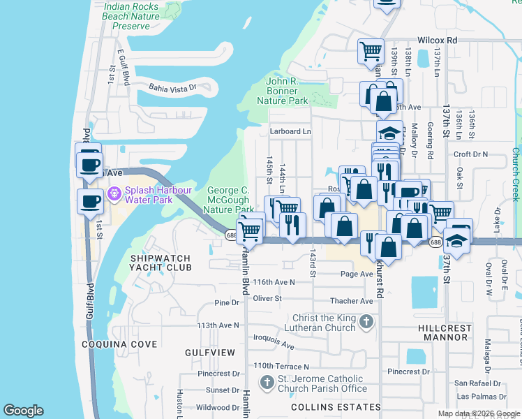 map of restaurants, bars, coffee shops, grocery stores, and more near 12019 145th Street in Largo