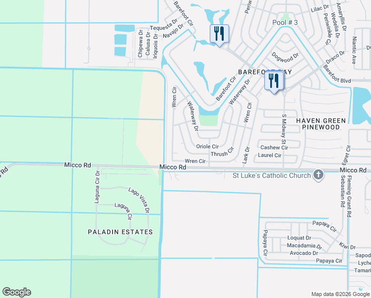 map of restaurants, bars, coffee shops, grocery stores, and more near 1014 Thrush Circle in Sebastian
