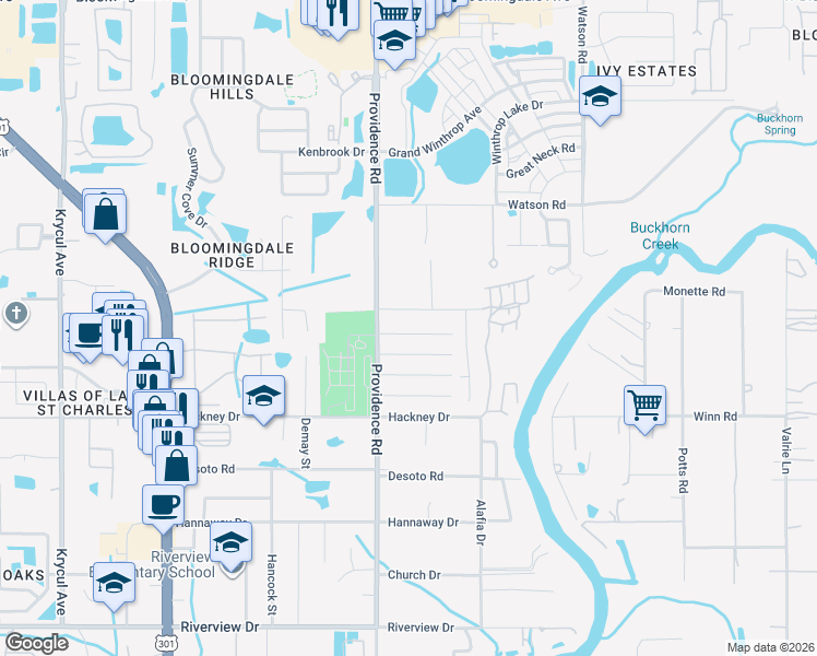 map of restaurants, bars, coffee shops, grocery stores, and more near 11114 Roberts Lane in Riverview