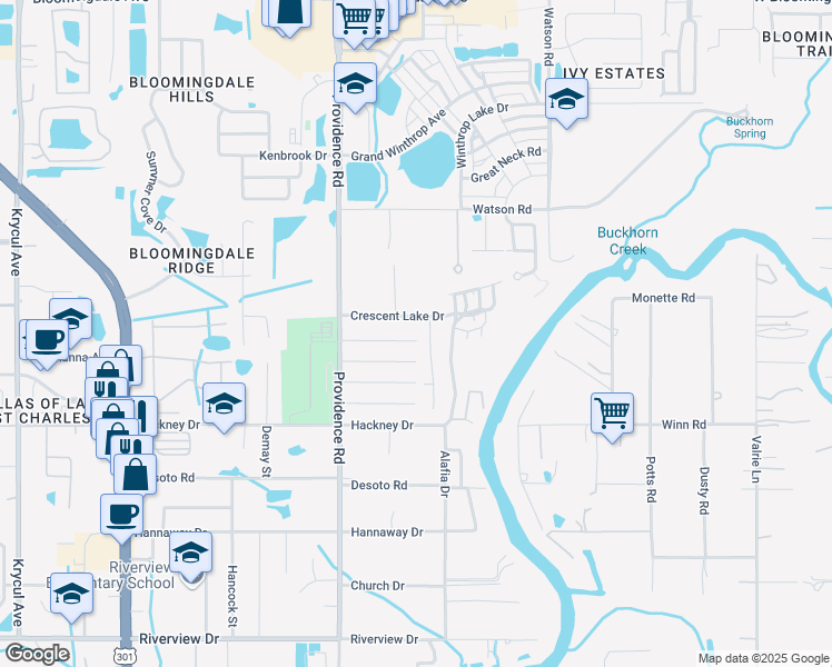 map of restaurants, bars, coffee shops, grocery stores, and more near 11131 Roberts Lane in Riverview