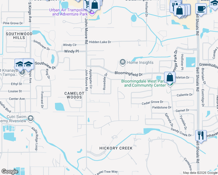 map of restaurants, bars, coffee shops, grocery stores, and more near 3952 Applegate Circle in Brandon