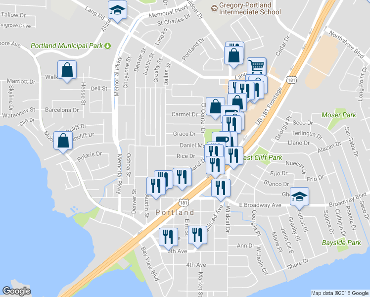 map of restaurants, bars, coffee shops, grocery stores, and more near 116 Daniel Moore Avenue in Portland