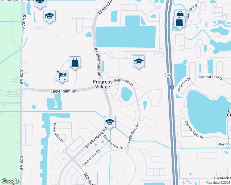 map of restaurants, bars, coffee shops, grocery stores, and more near 6733 Eagle Feather Drive in Riverview