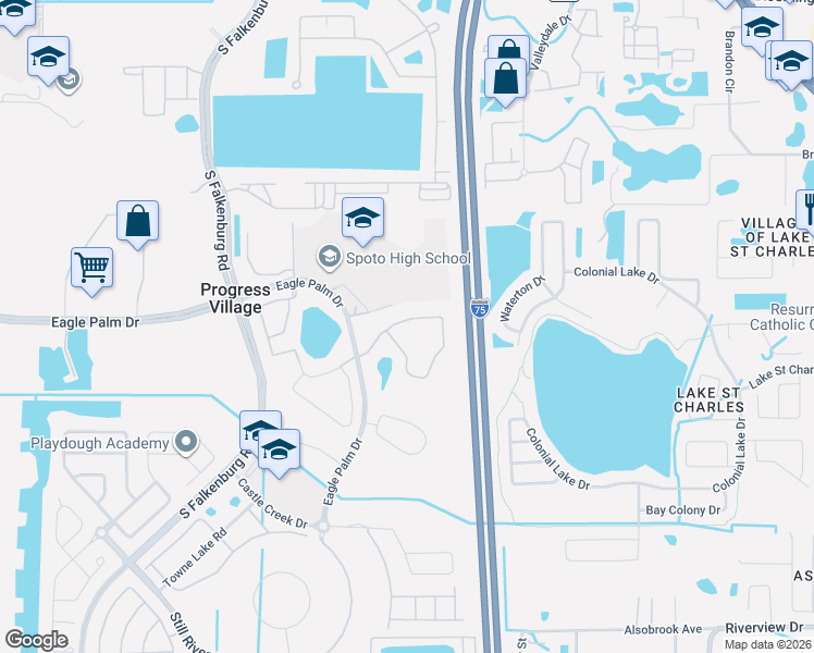 map of restaurants, bars, coffee shops, grocery stores, and more near 8833 Moonlit Meadows Loop in Riverview