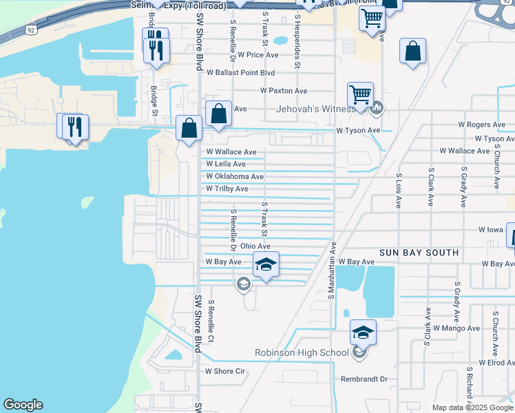 map of restaurants, bars, coffee shops, grocery stores, and more near 4711 West Wisconsin Avenue in Tampa