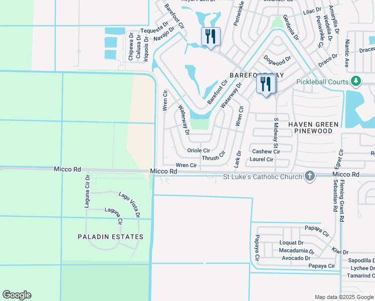 map of restaurants, bars, coffee shops, grocery stores, and more near 1014 Thrush Circle in Sebastian