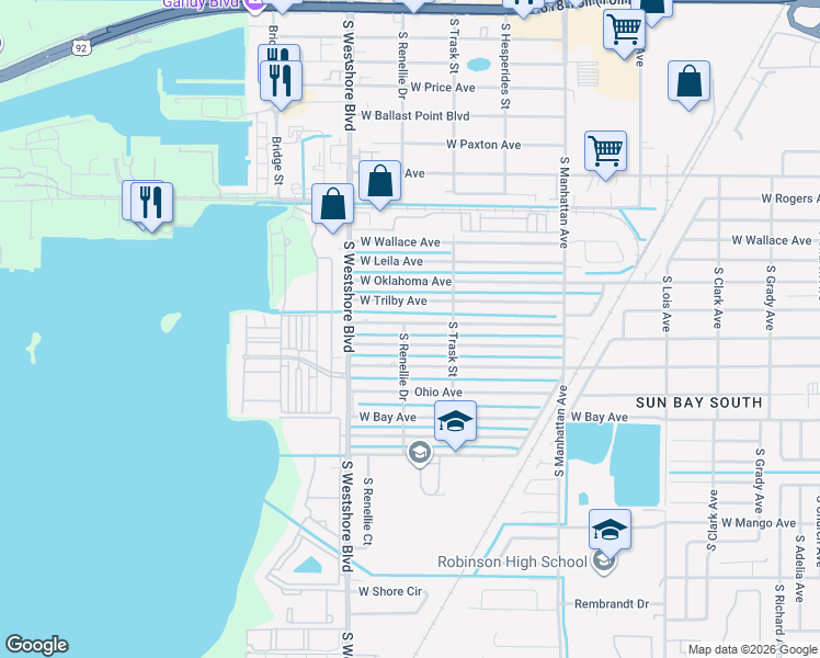 map of restaurants, bars, coffee shops, grocery stores, and more near 4711 West Wisconsin Avenue in Tampa