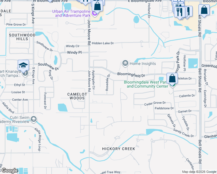 map of restaurants, bars, coffee shops, grocery stores, and more near 3952 Applegate Circle in Brandon