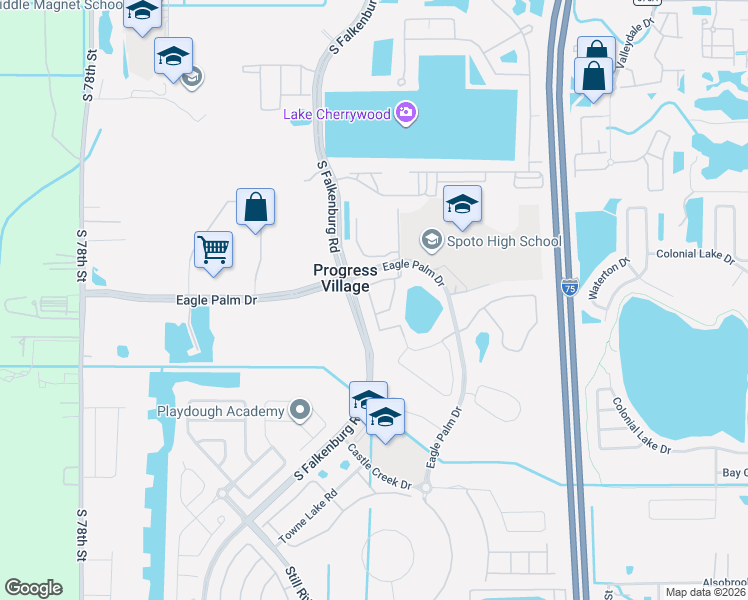 map of restaurants, bars, coffee shops, grocery stores, and more near 6733 Eagle Feather Drive in Riverview