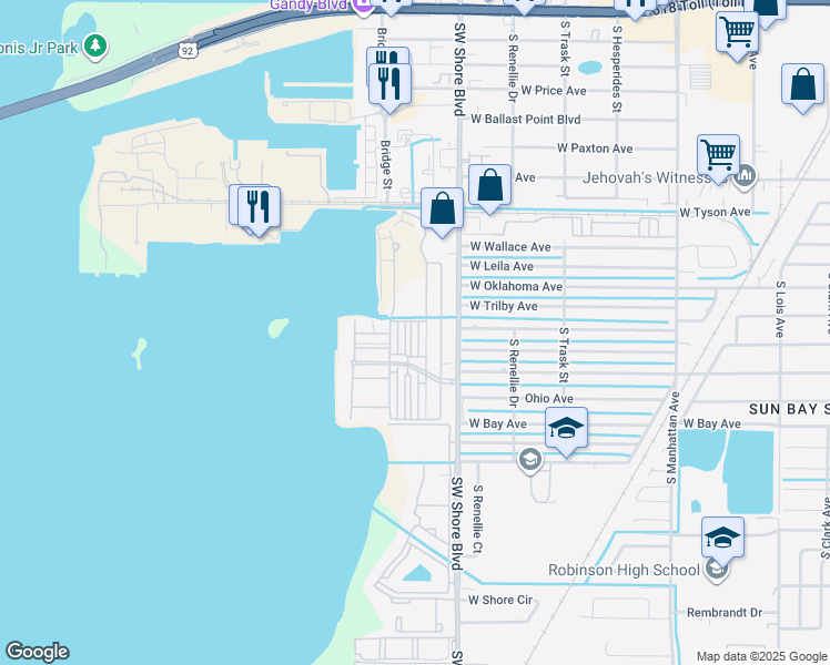 map of restaurants, bars, coffee shops, grocery stores, and more near 5920 Printery Street in Tampa