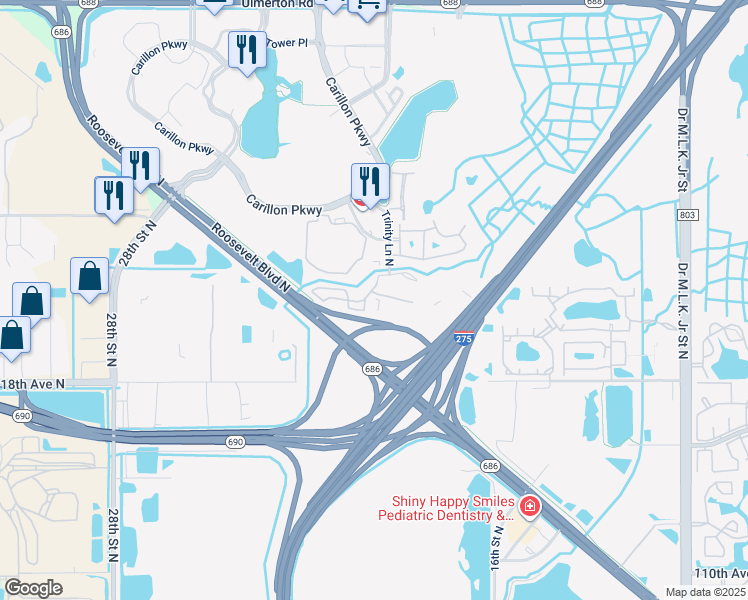 map of restaurants, bars, coffee shops, grocery stores, and more near 500 Trinity Lane North in St. Petersburg