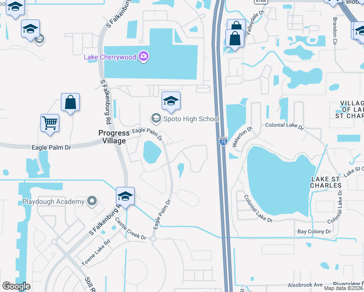 map of restaurants, bars, coffee shops, grocery stores, and more near 8810 Moonlit Meadows Loop in Riverview