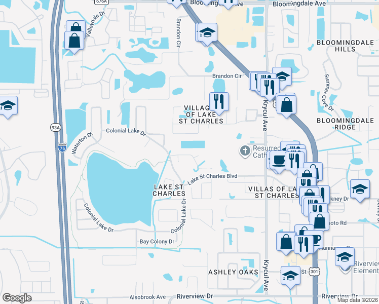 map of restaurants, bars, coffee shops, grocery stores, and more near 10018 Cannon Drive in Riverview