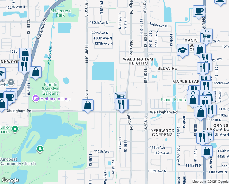 map of restaurants, bars, coffee shops, grocery stores, and more near 12015 117th Street North in Seminole