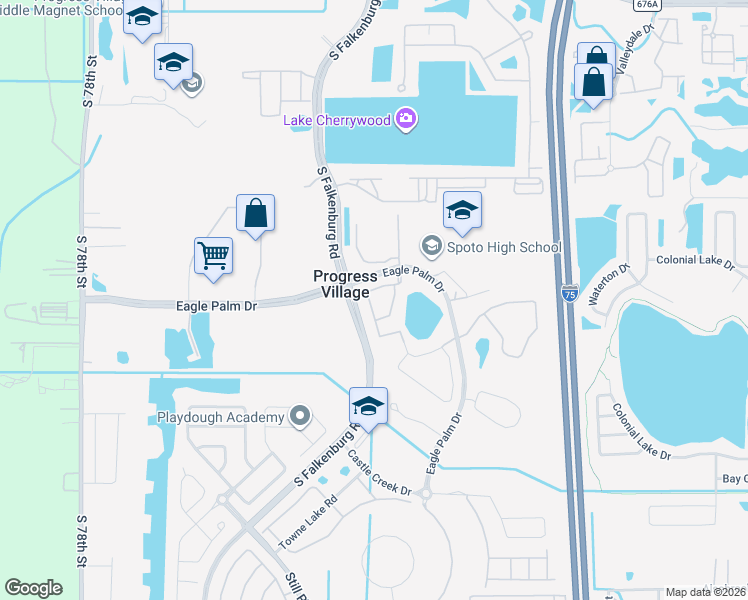 map of restaurants, bars, coffee shops, grocery stores, and more near 6764 Breezy Palm Drive in Riverview