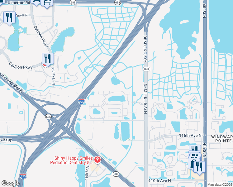 map of restaurants, bars, coffee shops, grocery stores, and more near 11850 Doctor Martin Luther King Junior Street North in St. Petersburg
