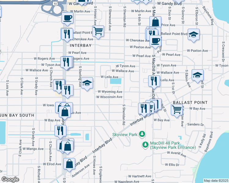 map of restaurants, bars, coffee shops, grocery stores, and more near 3367 West Wyoming Avenue in Tampa