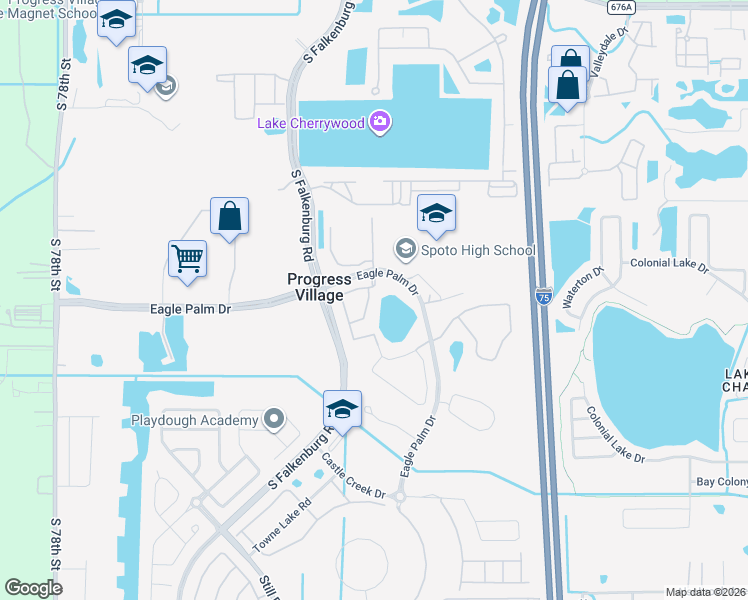 map of restaurants, bars, coffee shops, grocery stores, and more near 6733 Eagle Feather Drive in Riverview