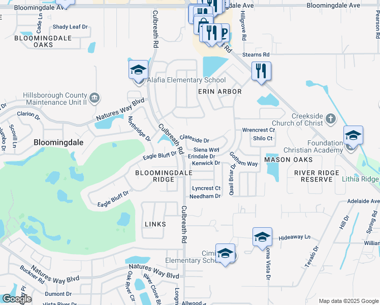 map of restaurants, bars, coffee shops, grocery stores, and more near 2312 Kenwick Drive in Valrico