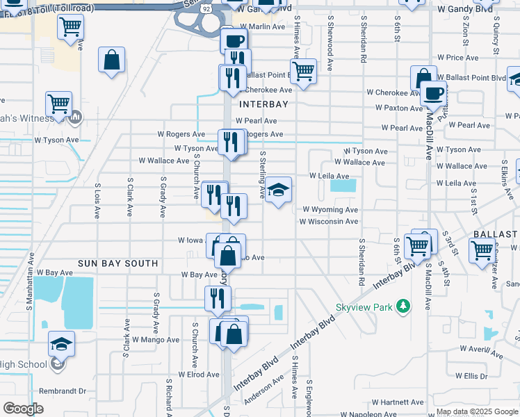 map of restaurants, bars, coffee shops, grocery stores, and more near 3704 West Oklahoma Avenue in Tampa