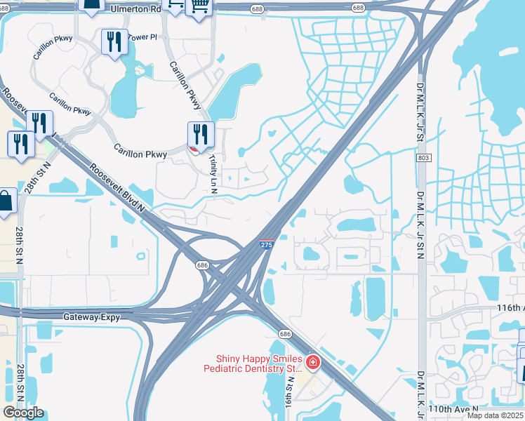 map of restaurants, bars, coffee shops, grocery stores, and more near 168 Valencia Circle in St. Petersburg