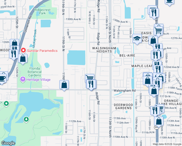 map of restaurants, bars, coffee shops, grocery stores, and more near 12101 Anchor Way in Largo