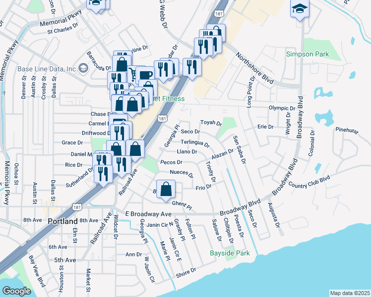 map of restaurants, bars, coffee shops, grocery stores, and more near 217 Terlingua Drive in Portland