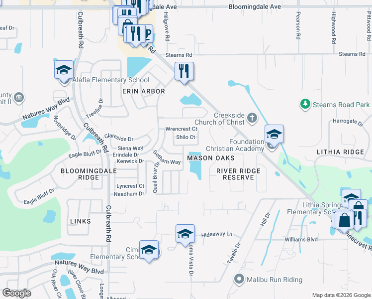 map of restaurants, bars, coffee shops, grocery stores, and more near 4004 Moreland Drive in Valrico
