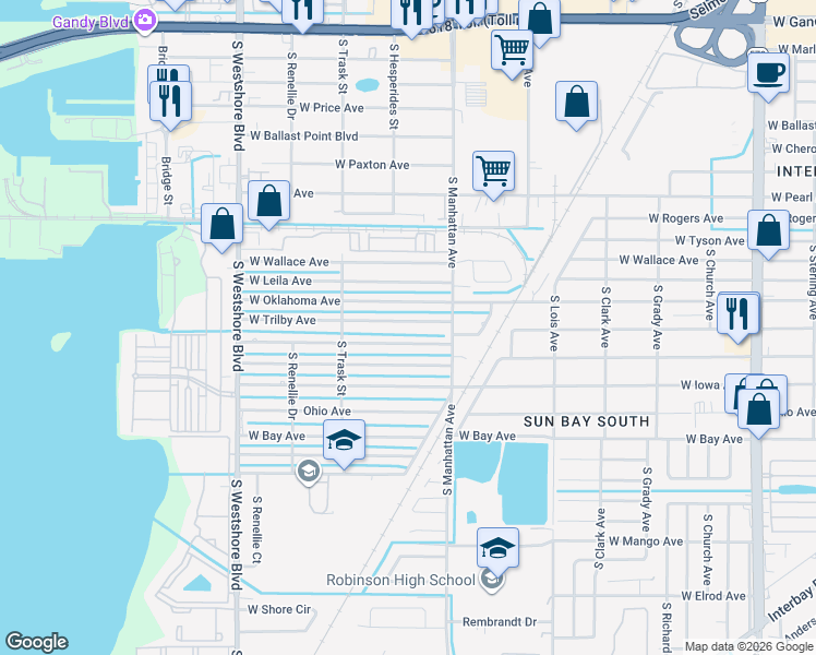 map of restaurants, bars, coffee shops, grocery stores, and more near 4409 West Trilby Avenue in Tampa
