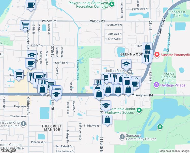 map of restaurants, bars, coffee shops, grocery stores, and more near 12200 Vonn Road in Largo