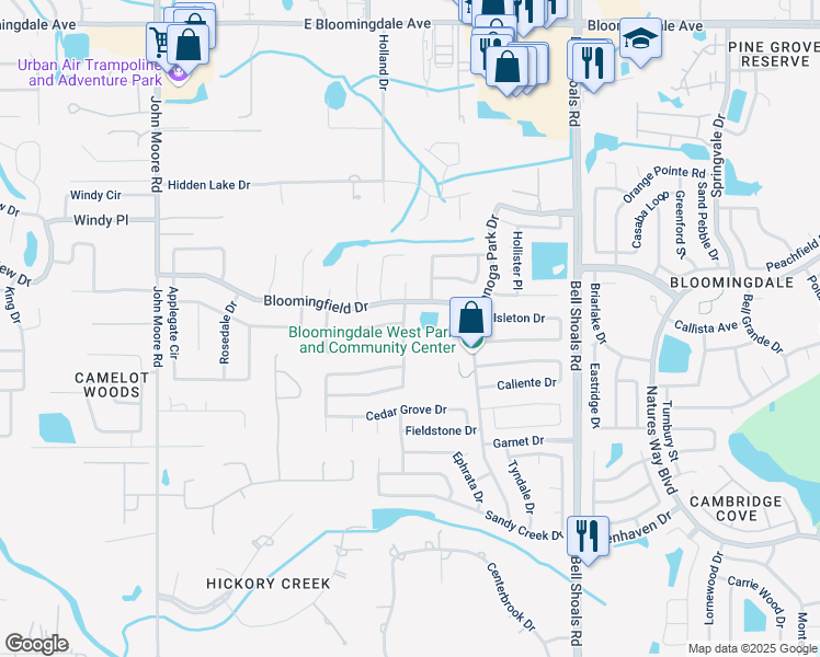 map of restaurants, bars, coffee shops, grocery stores, and more near 422 Van Reed Manor Drive in Brandon