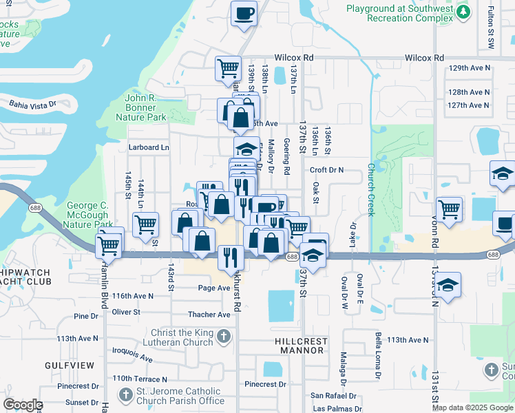 map of restaurants, bars, coffee shops, grocery stores, and more near 13940 Anona Heights Drive in Largo