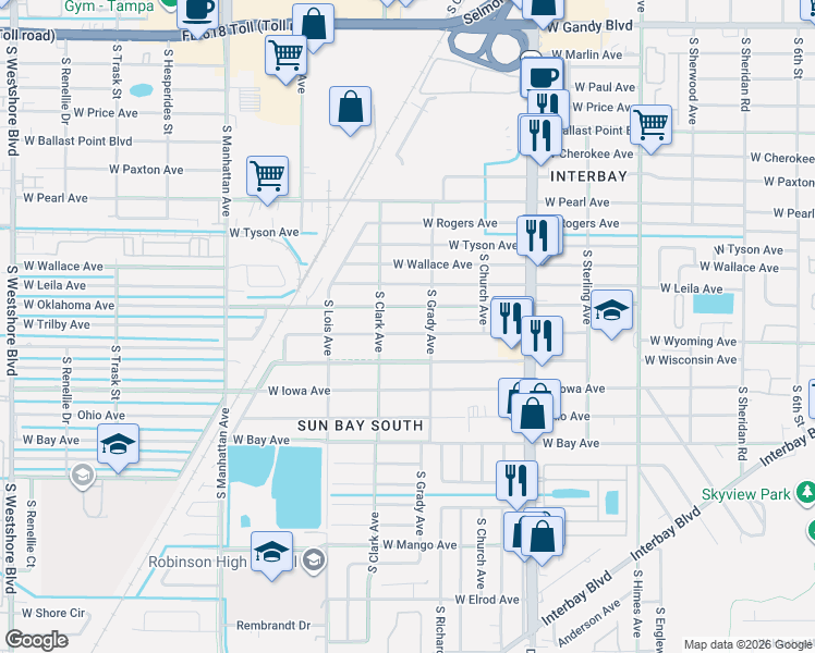 map of restaurants, bars, coffee shops, grocery stores, and more near 4014 West Oklahoma Avenue in Tampa