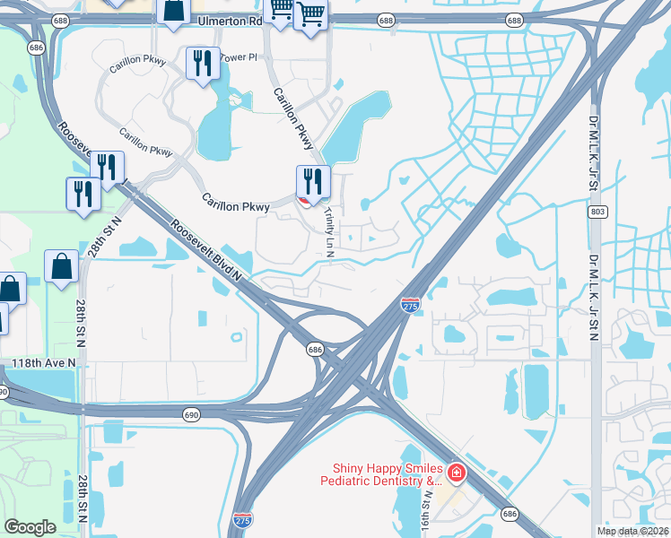 map of restaurants, bars, coffee shops, grocery stores, and more near 128 Valencia Circle in St. Petersburg