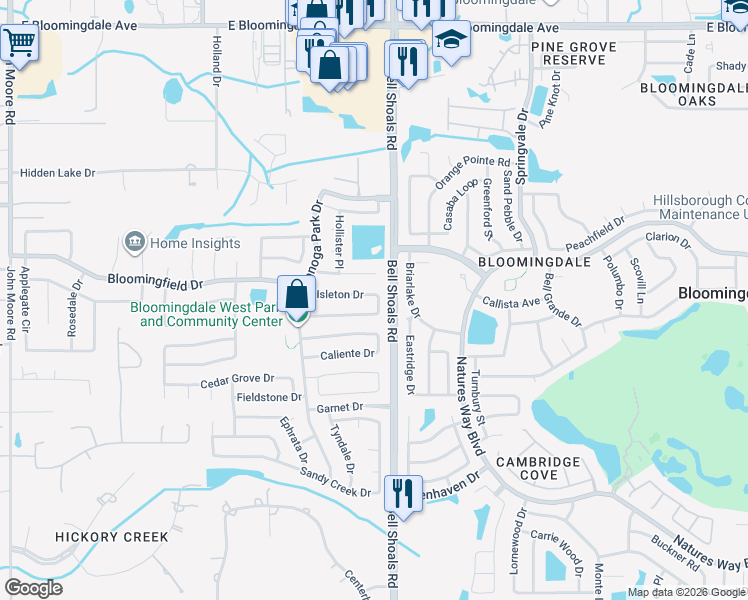 map of restaurants, bars, coffee shops, grocery stores, and more near 720 Isleton Drive in Brandon