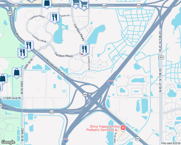 map of restaurants, bars, coffee shops, grocery stores, and more near 128 Valencia Circle in St. Petersburg