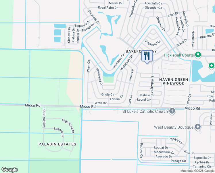 map of restaurants, bars, coffee shops, grocery stores, and more near 1075 Parkway Lane in Sebastian