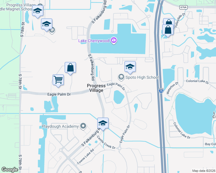 map of restaurants, bars, coffee shops, grocery stores, and more near 6719 Breezy Palm Drive in Riverview