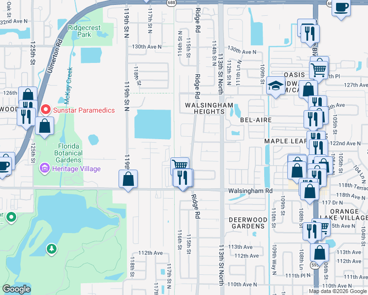map of restaurants, bars, coffee shops, grocery stores, and more near 12101 Anchor Way in Largo