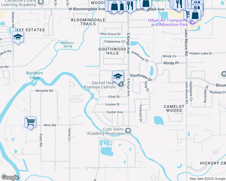 map of restaurants, bars, coffee shops, grocery stores, and more near 3918 South Kings Avenue in Brandon