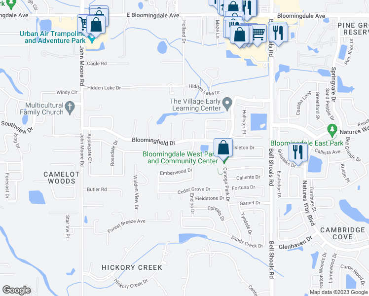 map of restaurants, bars, coffee shops, grocery stores, and more near 420 Van Reed Manor Drive in Brandon