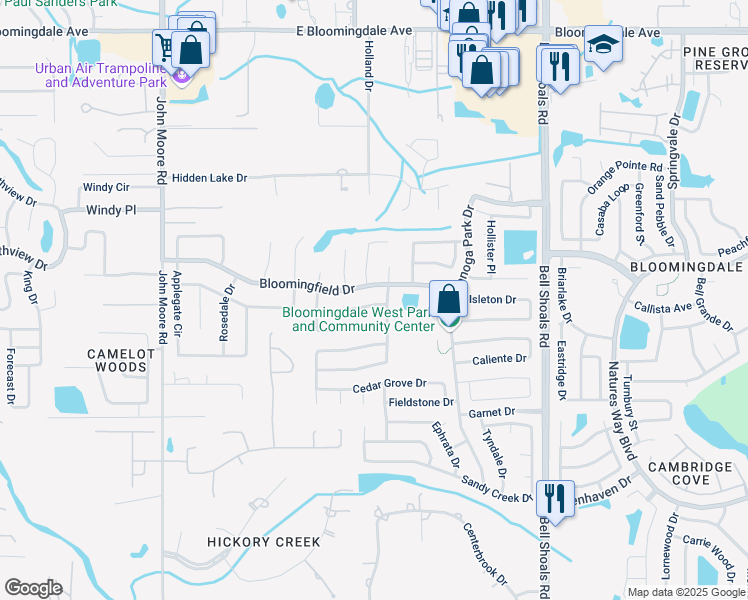 map of restaurants, bars, coffee shops, grocery stores, and more near 422 Van Reed Manor Drive in Brandon