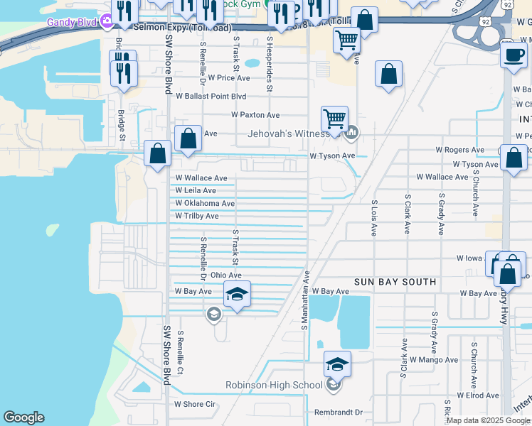 map of restaurants, bars, coffee shops, grocery stores, and more near 4423 West Trilby Avenue in Tampa