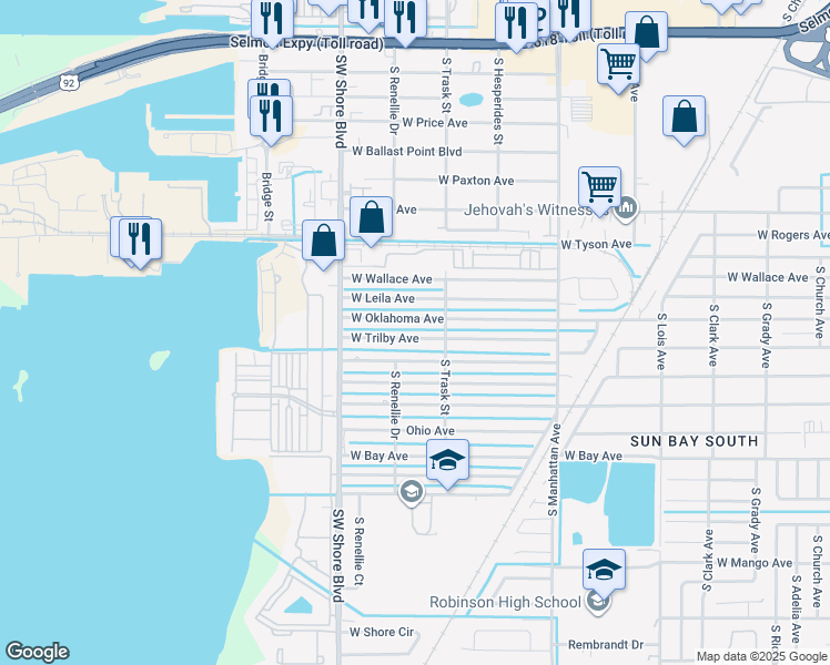 map of restaurants, bars, coffee shops, grocery stores, and more near 4711 West Trilby Avenue in Tampa