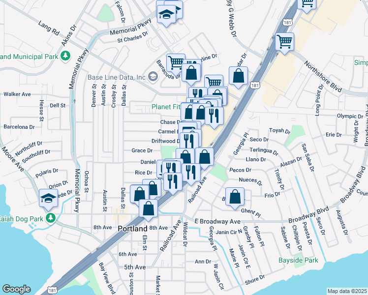 map of restaurants, bars, coffee shops, grocery stores, and more near 214 Driftwood Drive in Portland