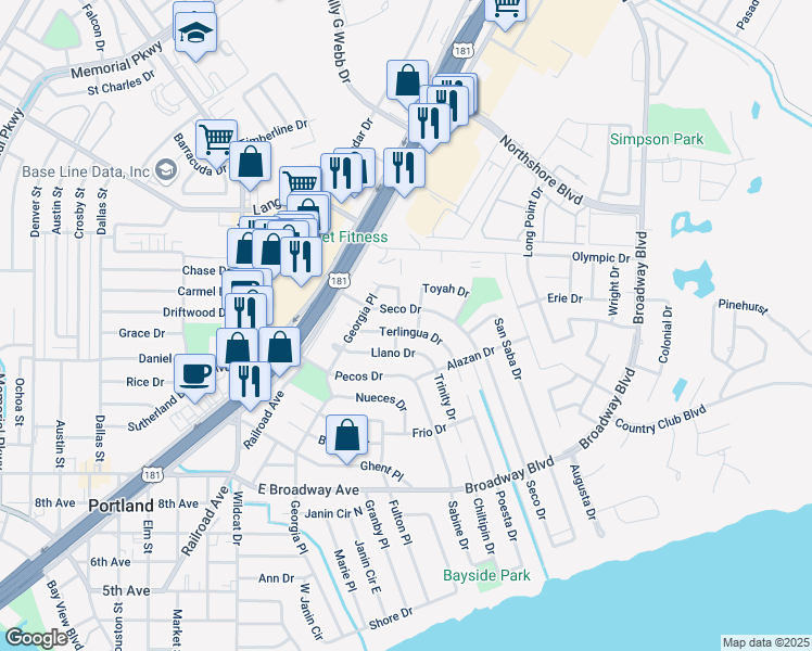 map of restaurants, bars, coffee shops, grocery stores, and more near 217 Terlingua Drive in Portland