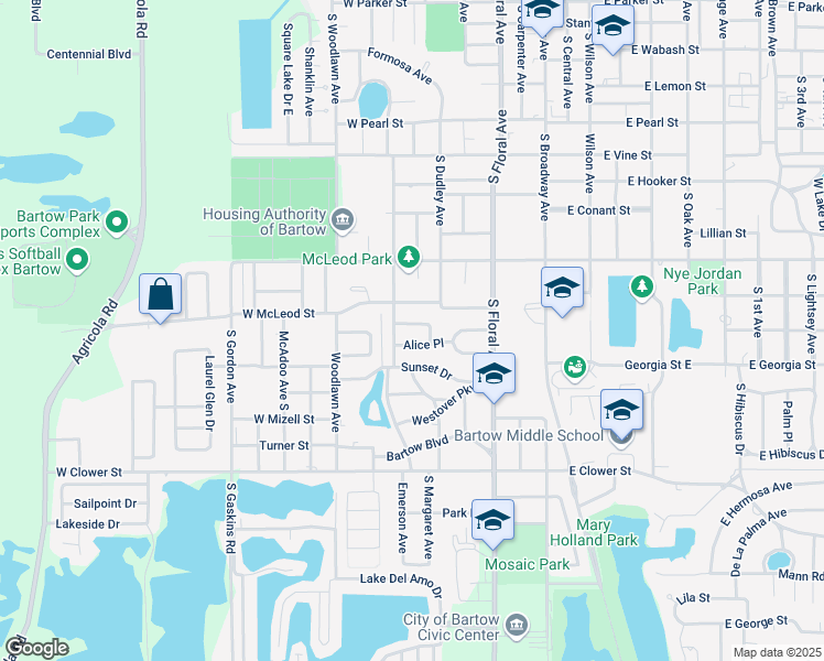 map of restaurants, bars, coffee shops, grocery stores, and more near 785 Grace Court in Bartow